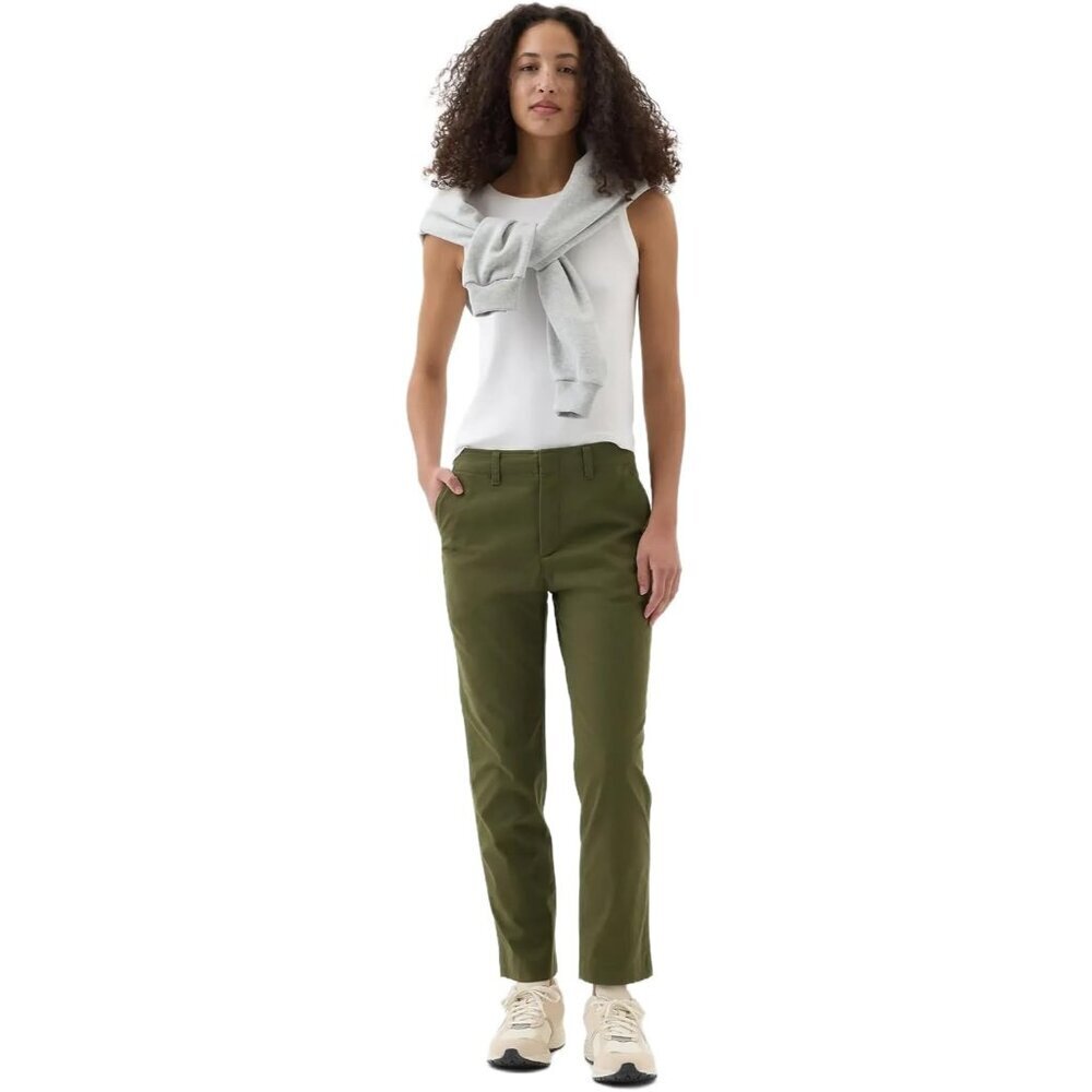 Womens Khaki Pants Cotton Elastane Mid-Rise Casual Work Travel